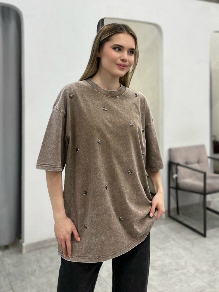 Футболка винтажная с сердечками Корея 72461888\323