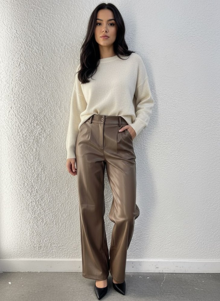 Брюки прямого кроя экокожа 72460866\1013