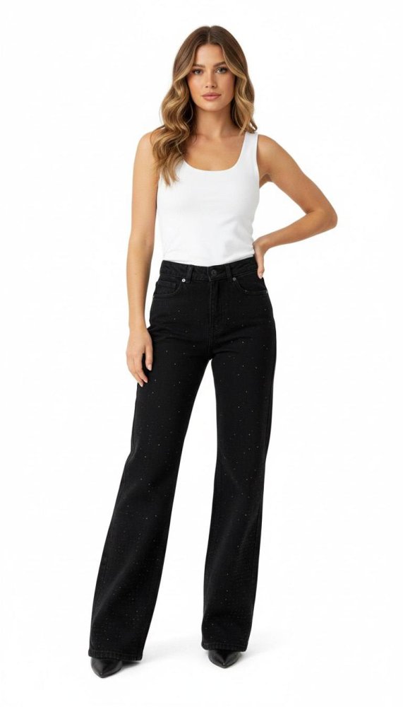 Джинсы прямого кроя со стразами Турция 72461265\15