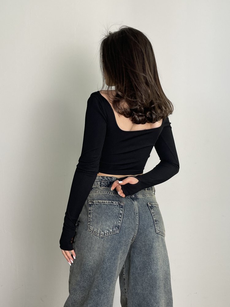 Лонгслив кроп в рубчик 72449710\15