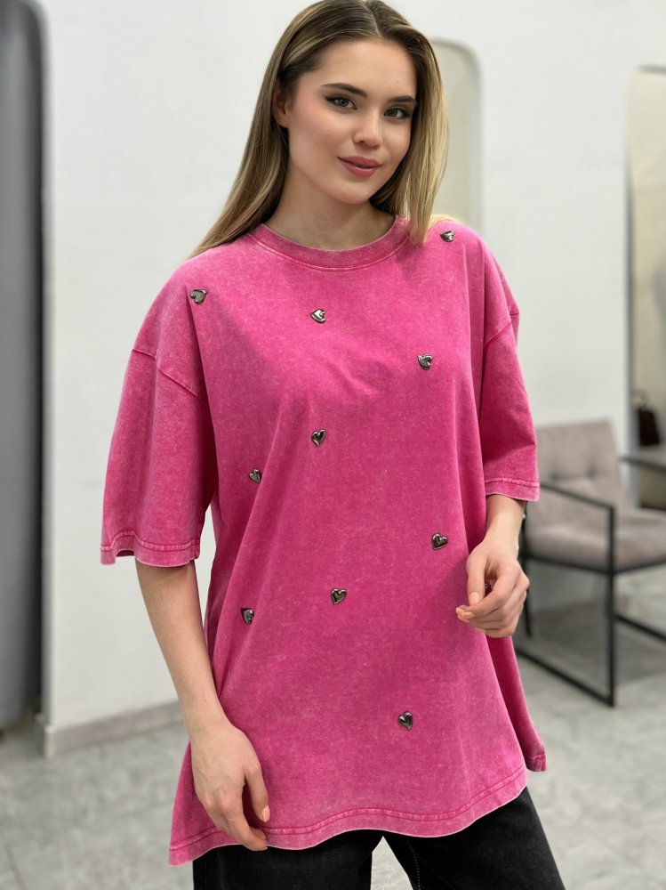 Футболка винтажная с сердечками Корея 72461888\447