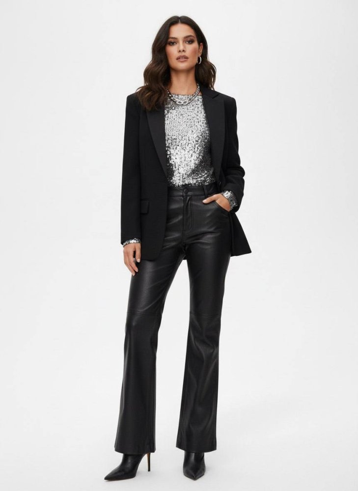 Брюки клеш экокожа 72460976\15